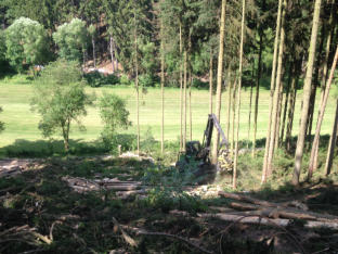 Endnutzung eines Fichten-Altholz-Bestandes im Übergangsgelände mit unserem John Deere 1170e